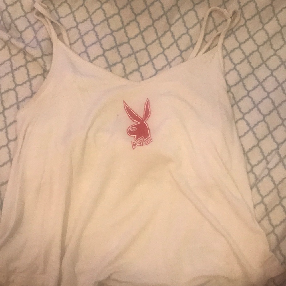 customized PLAYBOY white tank top